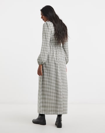 Khaki Check Bow Front Detail Midaxi Dress