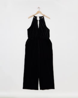 Black Velour Wide Leg Jumpsuit