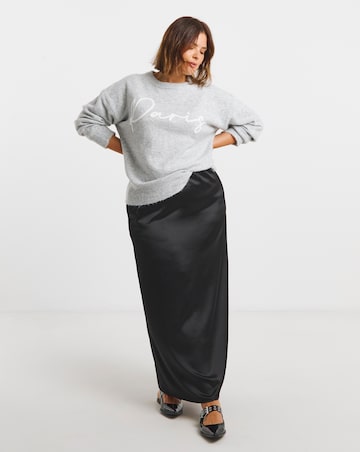 Simply Be Grey Marl Paris Slogan Knitted Jumper