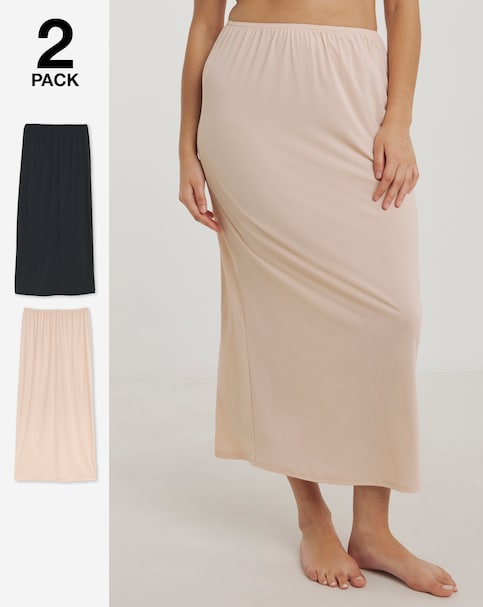 Pretty Secrets (2 Pack) Maxi Waist Slips Length 34in Black/Almond