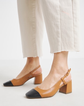 Heavenly Soles Tegan Low Block Heel Slingback Shoes Wide E Fit