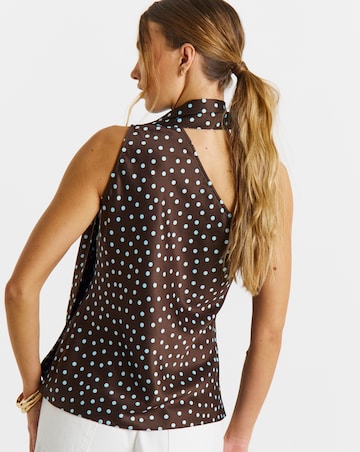 Chocolate Spot Satin Scarf Neck Top