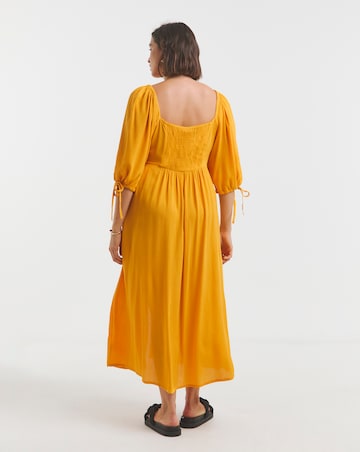 Yellow Crinkle Soft Volume Midi Dress