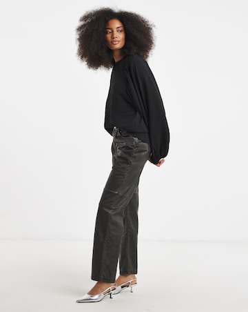 Washed Black PU Straight Leg Trousers