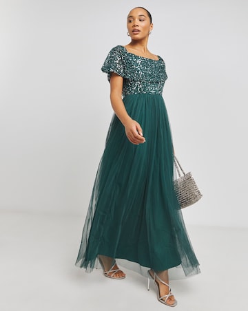 Maya Bardot Sequin Embellishment Tulle Maxi Dress