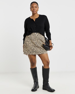 Simply Be Light Leopard Denim Five Pocket Mini Skirt