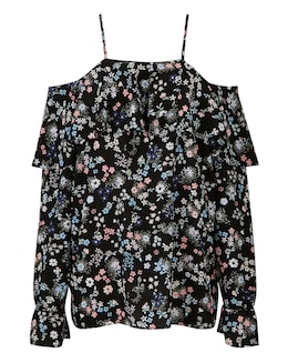 Black Floral Strappy Bardot Blouse