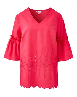 Pink V Neck Embroidered Blouse