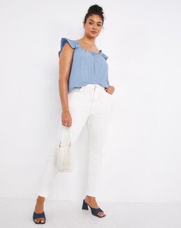 Powder Blue Poplin Square Neck Short Sleeve Smock Top