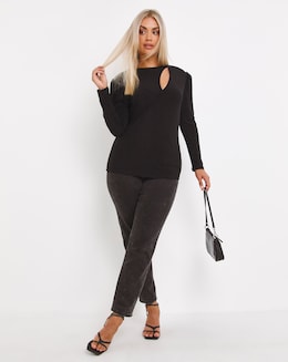 Black Long Sleeve Key Hole Glitter Knit Top