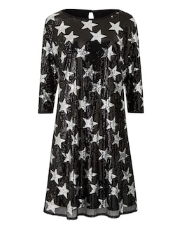 Black Star Sequin Swing Dress