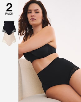 MAGISCULPT Firm Control 2 Pack Tummy Control High Waist Lace Briefs- Black/Blush