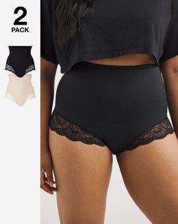 MAGISCULPT 2 Pack Firm Control High Waist Lace Briefs Black/Blush