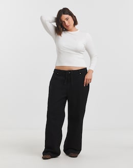 Black Tie Front Detail Wide Leg