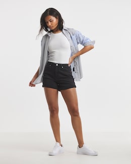 Washed Black Authentic Denim Loose Mom Short