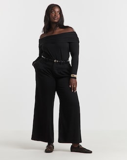 Black Lyocell Pleat Detail Wide Leg Jeans