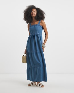 Mid Blue Rick Rack Detail Denim Midaxi Sun Dress