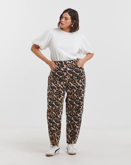 Leopard Print Barrel Jeans
