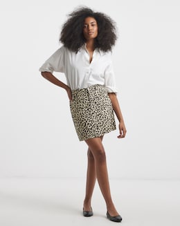 Light Leopard Denim Five Pocket Mini Skirt