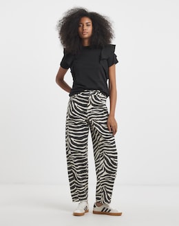 Zebra Print Denim Barrel Jeans