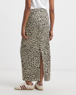 Light Leopard Print Denim Midaxi Skirt
