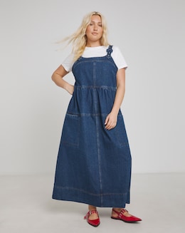 Mid Blue Denim Covered Buckle Dungaree Midaxi Dress