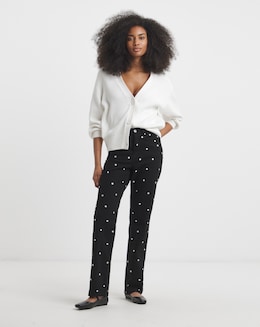 Mono Embroidered Spot Denim Straight Leg Jeans