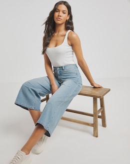 Simply Be Womens 24/7 Cropped Wide Leg Jean- Mid Wash