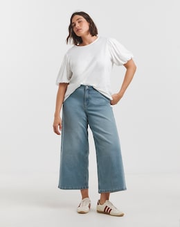 Mid Wash 24/7 Cropped Wide Leg Jeans