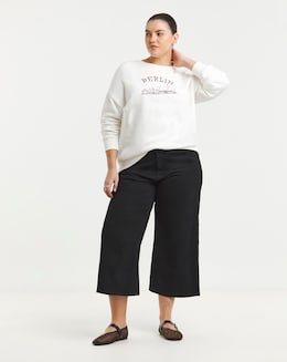 Simply Be Womens 24/7 Cropped Wide Leg Jean- Black
