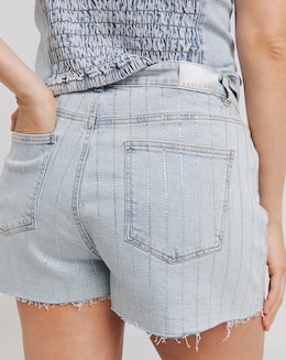 Light Wash Diamante Pinstripe Denim Short