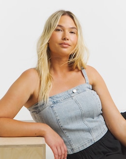 Light Wash Diamante Pinstripe Denim Corset