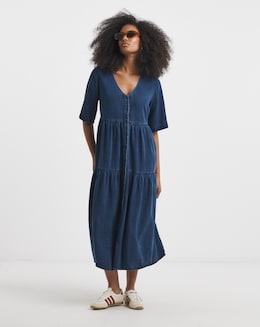 Indigo Tiered Denim Smock Dress