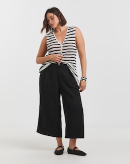 Black Crop Wide Leg Jeans with Tencel TM Lyocell