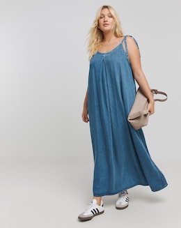 Mid Wash Lyocell Trapeze Maxi Dress