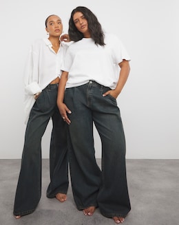 Green Cast Pleat Detail Wide Leg Jean