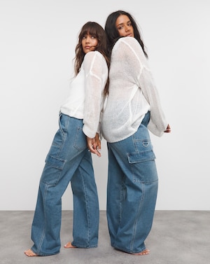 Mid Wash Straight Leg Utility Jeans - Image 2