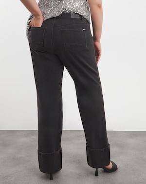 Black Turn Up Hem Straight Leg Jeans - Image 8