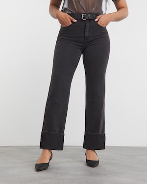 Black Turn Up Hem Straight Leg Jeans - Image 5