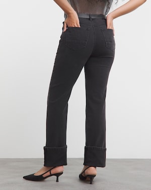 Black Turn Up Hem Straight Leg Jeans - Image 7