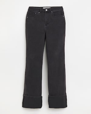 Black Turn Up Hem Straight Leg Jeans - Image 9