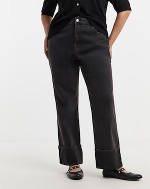 Black Turn Up Hem Straight Leg Jeans - Image 11