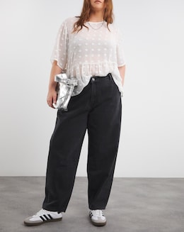 Washed Black Barrel Leg Jeans