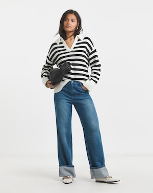 Simply Be Blue Turn Up Drape Jeans - Image 3