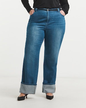 Simply Be Blue Turn Up Drape Jeans - Image 4