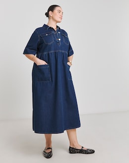 Indigo Half Sleeve Denim Midaxi Dress