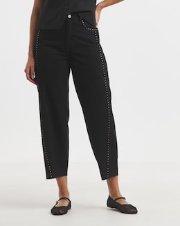 Black Side Studded Barrel Leg Jeans