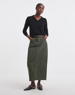 SBE Olive Leopard Denim Midaxi Skirt - Image