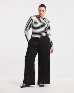 Black Draped Lyocell Wide Leg Jeans