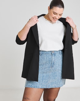 Light Mid Blue Distrssed Denim Mini Skirt